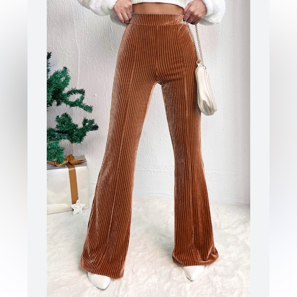 0X Elegant Burnt Orange/Copper/Brown Velvet Flare Pants/Bell Bottom/Leggings
